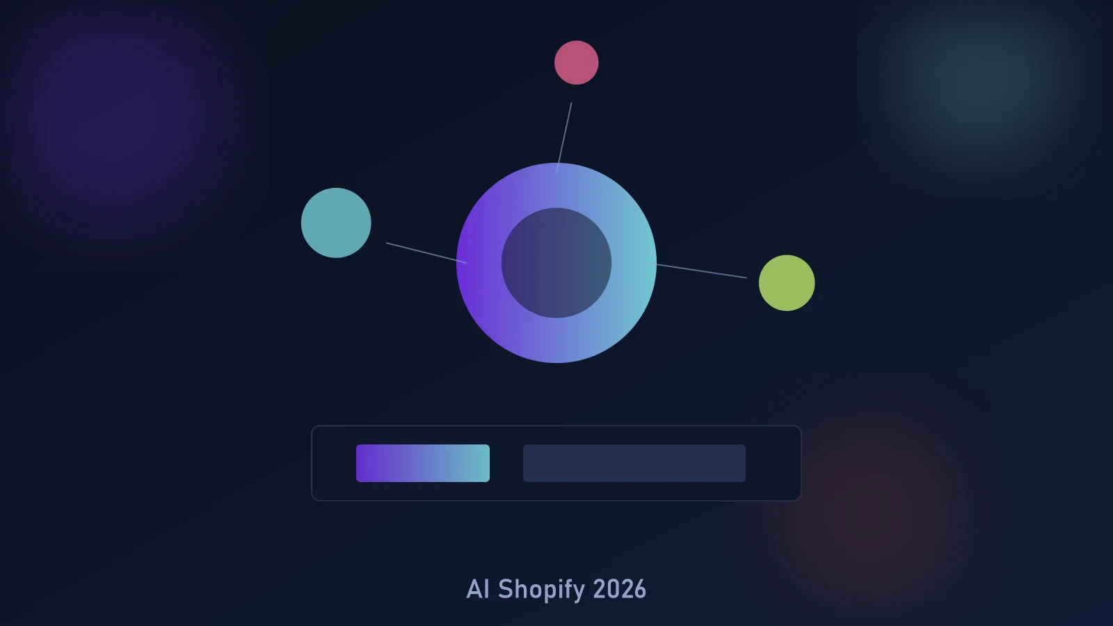 AI-powered Shopify admin dashboard illustration showing Shopify Magic, Sidekick, and AI product recommendations